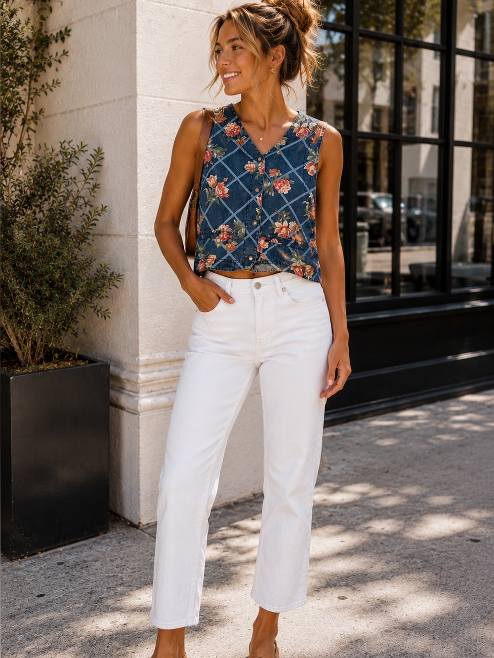 Vintage 90’s Floral Denim Vest